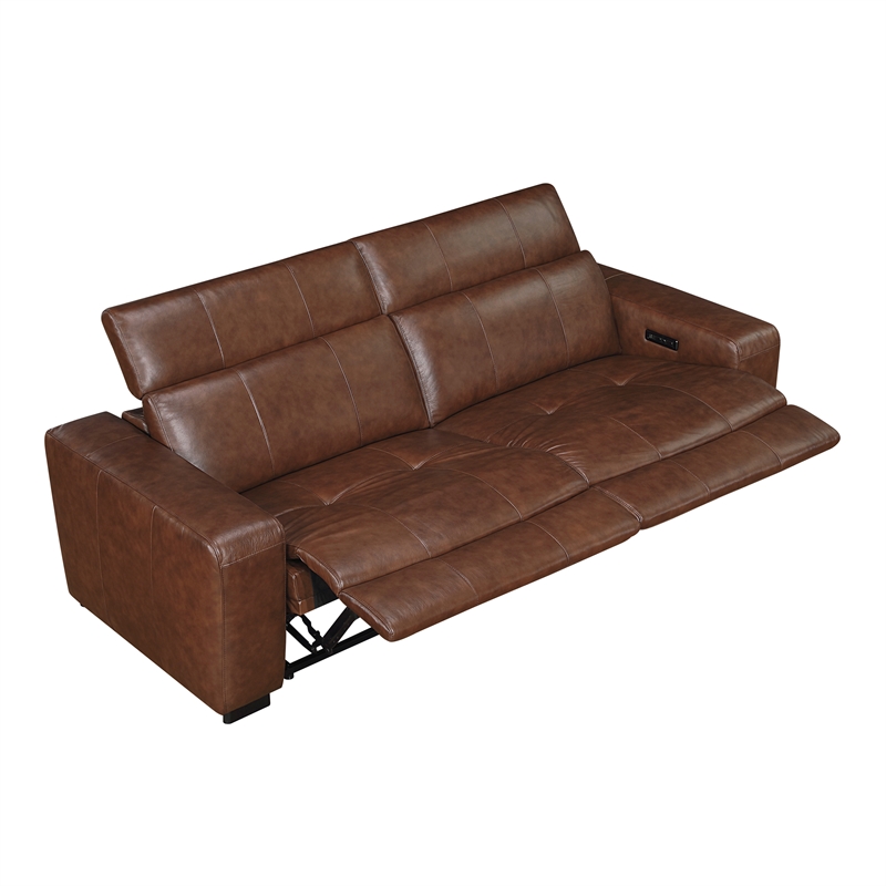 Lexicon Sutton Leather Pwr Dbl Reclining Love Seat with Power Headrests in Brown