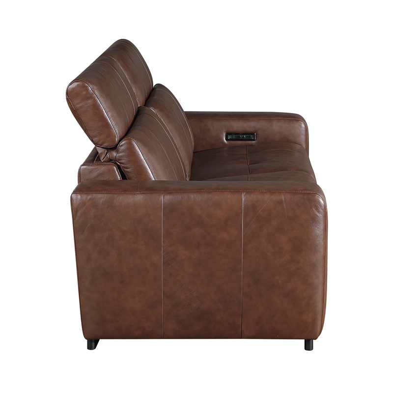 Lexicon Sutton Leather Pwr Dbl Reclining Love Seat with Power Headrests in Brown