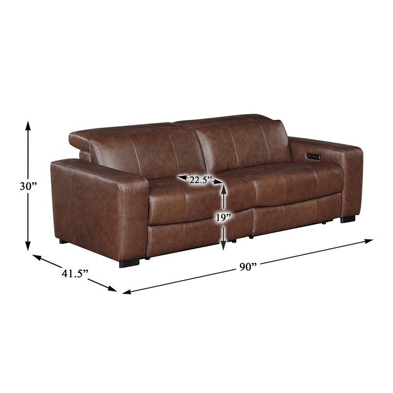 Lexicon Sutton Leather Pwr Dbl Reclining Love Seat with Power Headrests in Brown