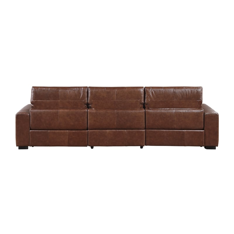 Lexicon Sutton Leather Power Double Reclining Sofa with Power Headrests in Brown