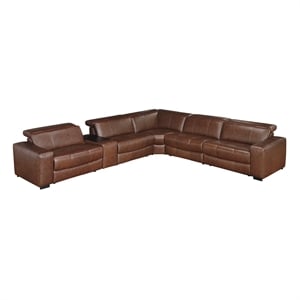 Lexicon Sutton Leather 6-Piece Modular Power Reclining Sectional in Brown
