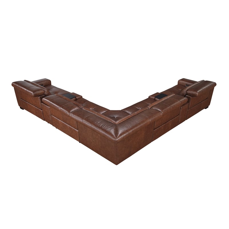 Lexicon Sutton Leather 7-Piece Modular Power Reclining Sectional in Brown