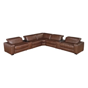 Lexicon Sutton Leather 7-Piece Modular Power Reclining Sectional in Brown