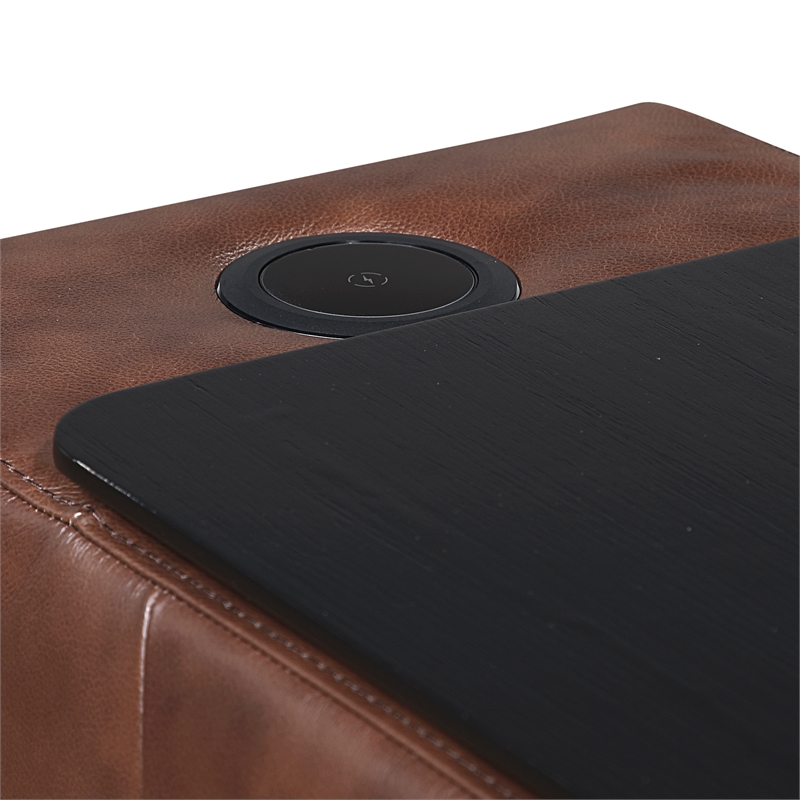 Lexicon Sutton Leather Pwr Dbl Reclining Love Seat with Center Console in Brown