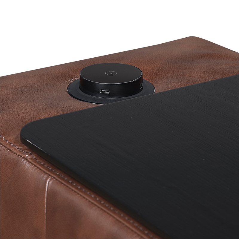 Lexicon Sutton Leather Pwr Dbl Reclining Love Seat with Center Console in Brown