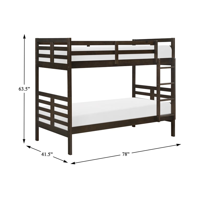 Lexicon Darden Pine Wood Twin/Twin Bunk Bed in Dark Brown Finish