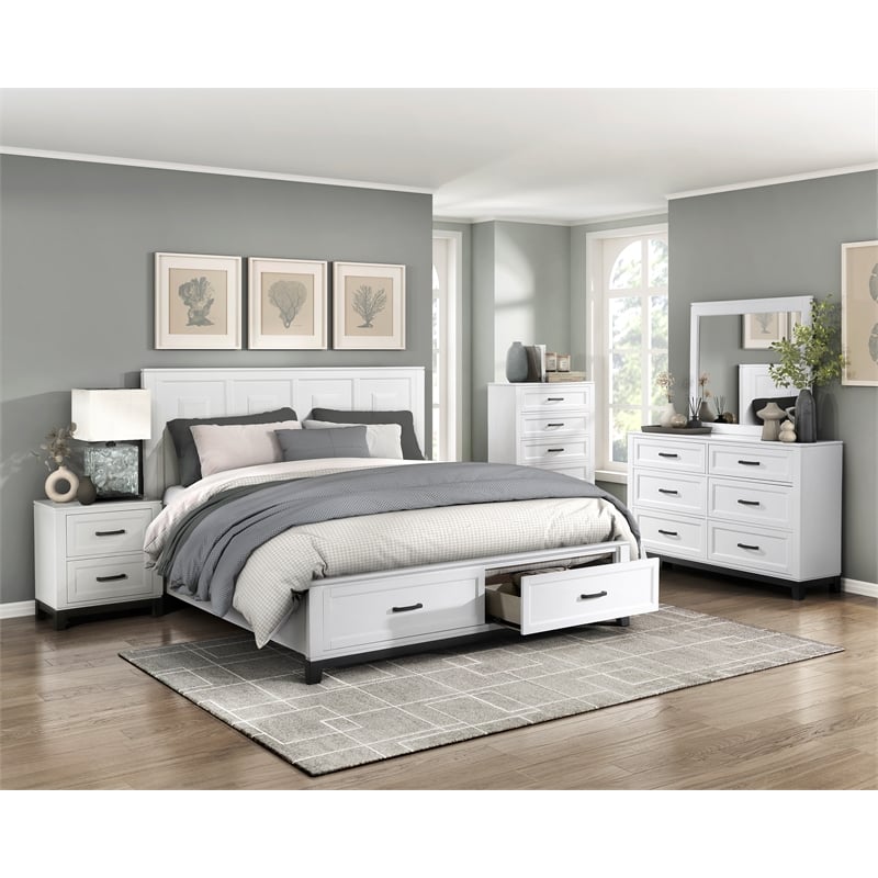 Lexicon Garretson Solid Wood EK Pltfm Bed in White and Metallic Gray Finish