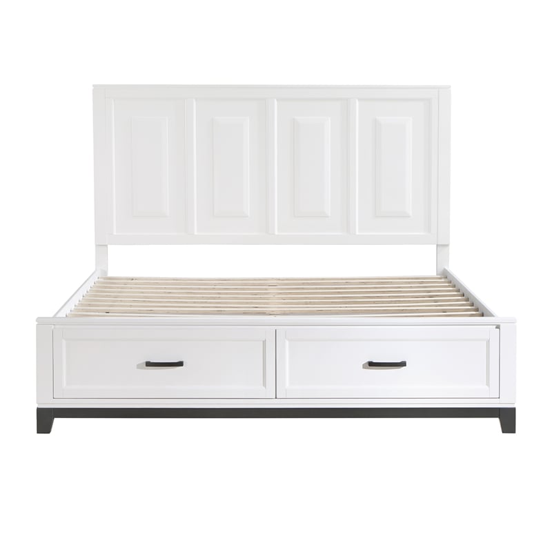 Lexicon Garretson Solid Wood EK Pltfm Bed in White and Metallic Gray Finish