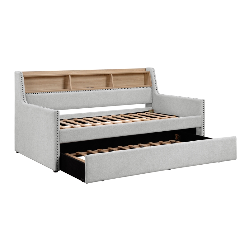 Lexicon Baxter Textured Fabric Daybed with Trundle in Light Gray