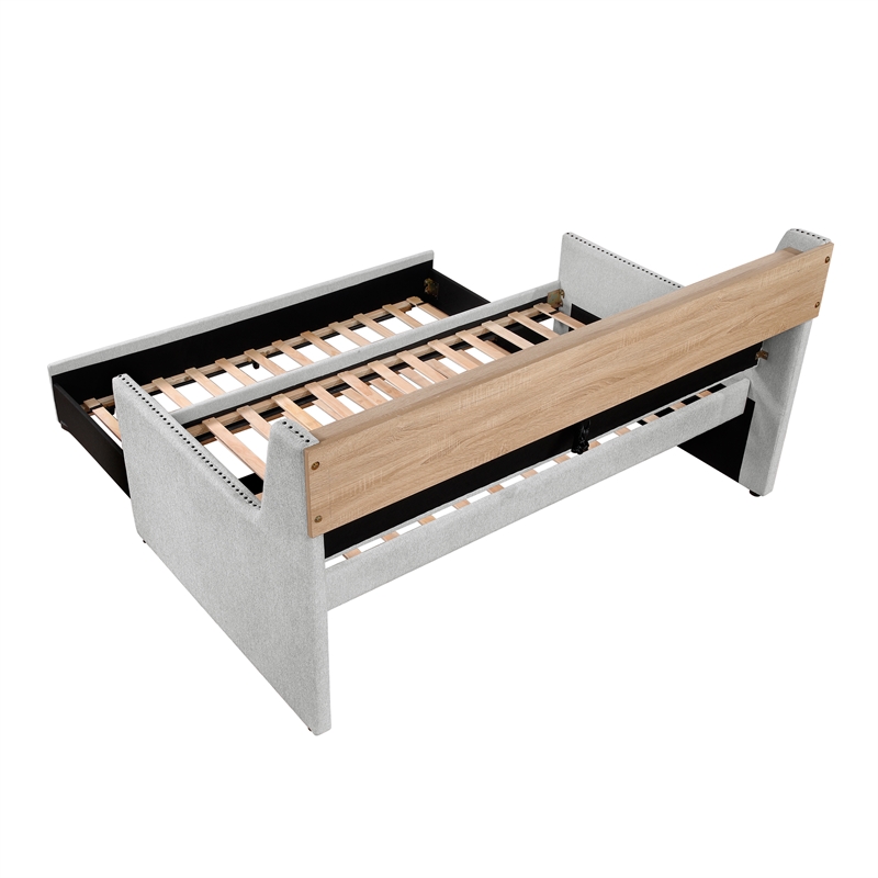 Lexicon Baxter Textured Fabric Daybed with Trundle in Light Gray