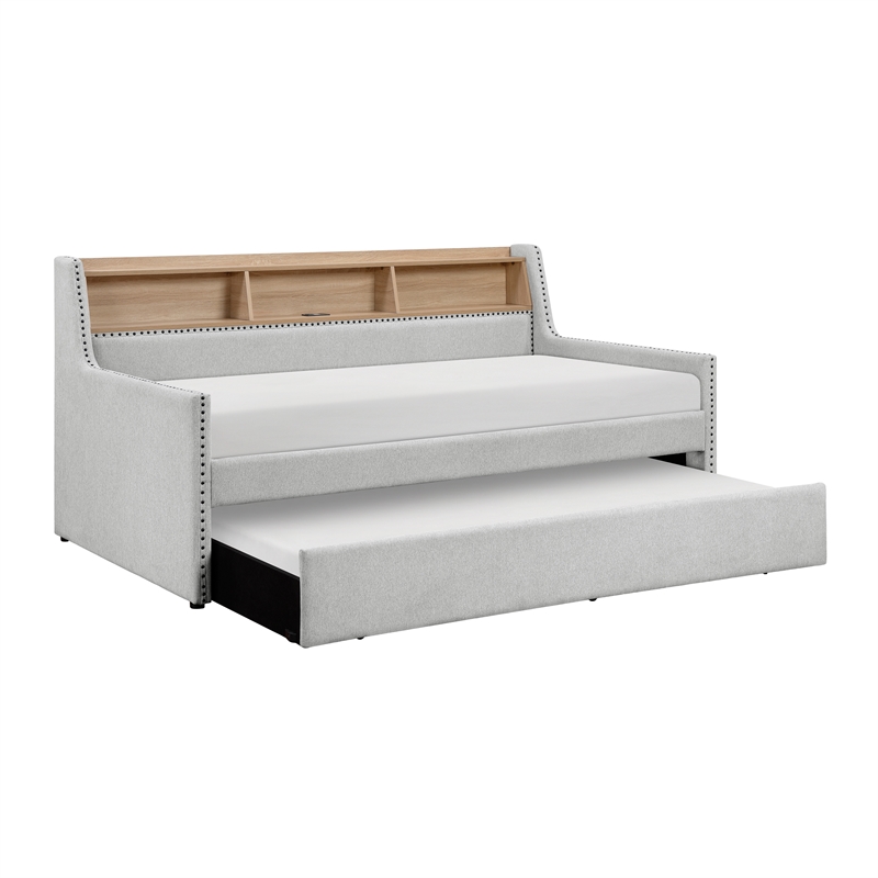 Lexicon Baxter Textured Fabric Daybed with Trundle in Light Gray