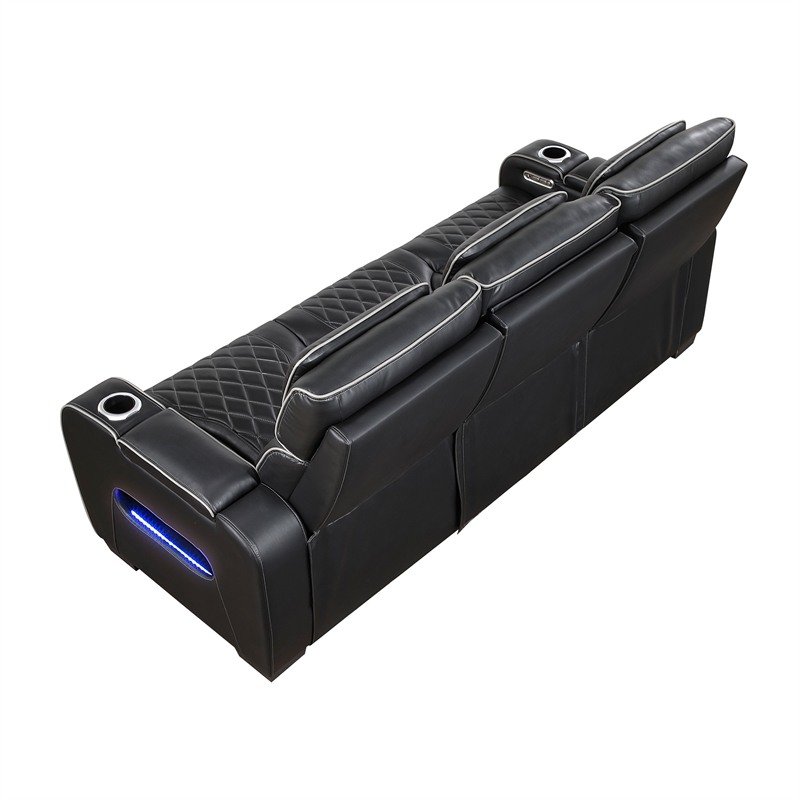 Lexicon Fairway Faux Leather Power Double Reclining Love Seat in Black