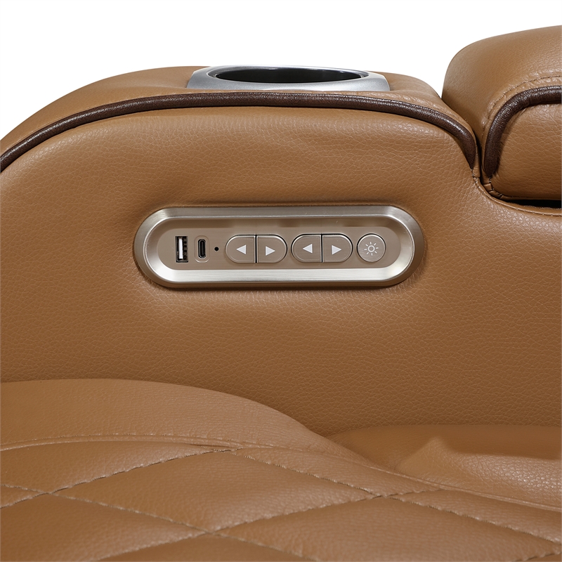 Lexicon Fairway Faux Leather Power Double Reclining Love Seat in Brown