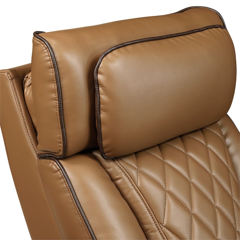 Lexicon Fairway Faux Leather Power Double Reclining Love Seat in Brown