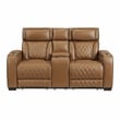 Lexicon Fairway Faux Leather Power Double Reclining Love Seat in Brown