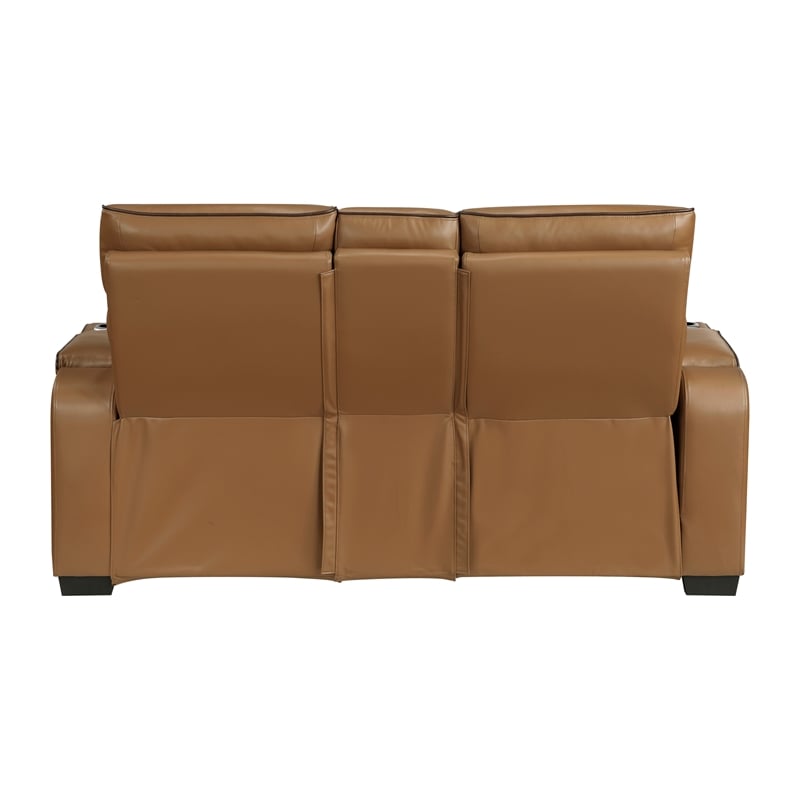 Lexicon Fairway Faux Leather Power Double Reclining Love Seat in Brown