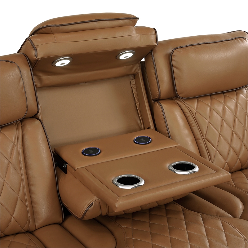 Lexicon Fairway Faux Leather Power Double Reclining Sofa in Brown