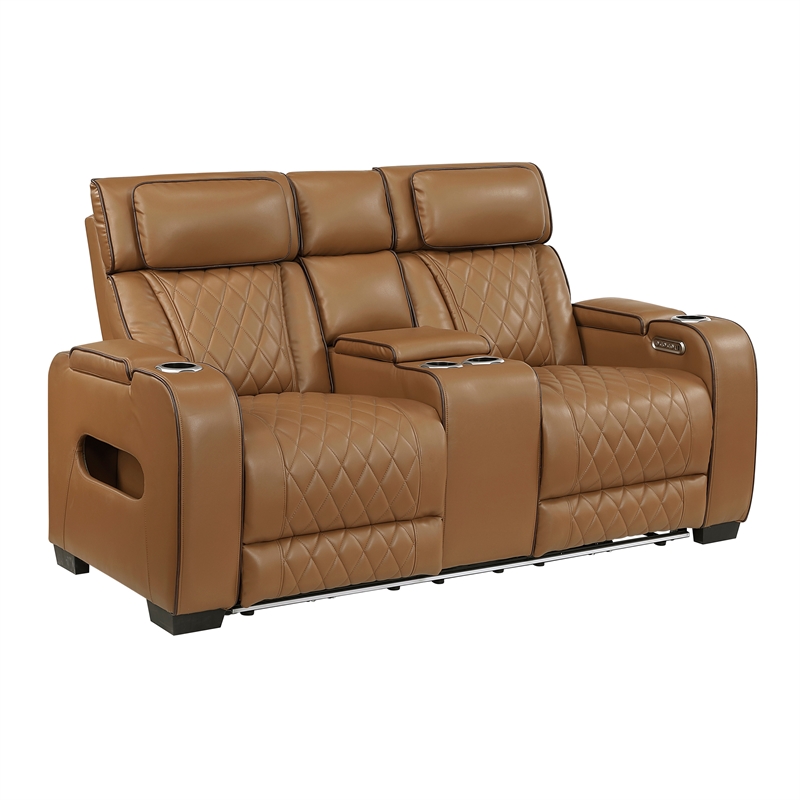 Lexicon Fairway Faux Leather Power Double Reclining Sofa in Brown