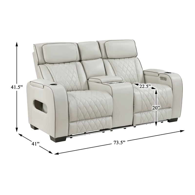 Lexicon Fairway Faux Leather Power Double Reclining Love Seat in Taupe