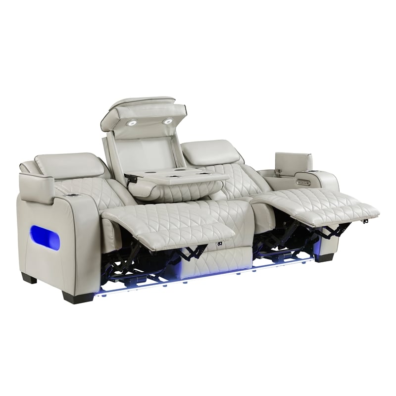 Lexicon Fairway Faux Leather Power Double Reclining Love Seat in Taupe