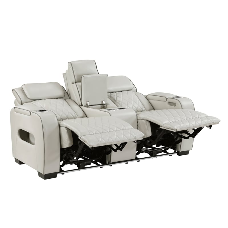 Lexicon Fairway Faux Leather Power Double Reclining Love Seat in Taupe