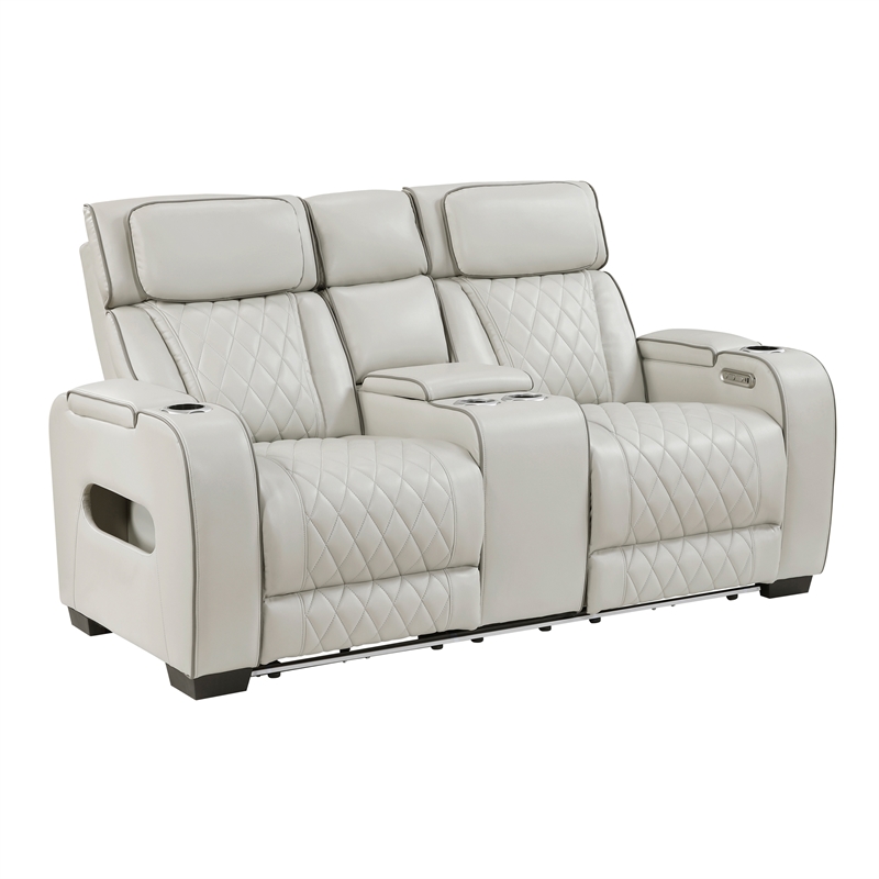 Lexicon Fairway Faux Leather Power Double Reclining Sofa in Taupe
