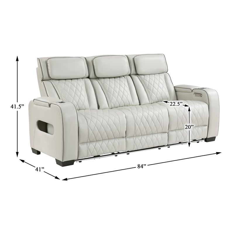 Lexicon Fairway Faux Leather Power Double Reclining Sofa in Taupe