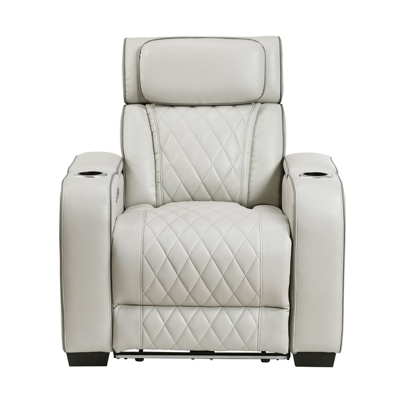 Lexicon Fairway Faux Leather Power Double Reclining Sofa in Taupe
