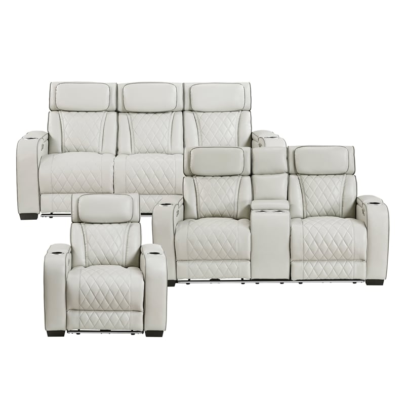Lexicon Fairway Faux Leather Power Double Reclining Sofa in Taupe