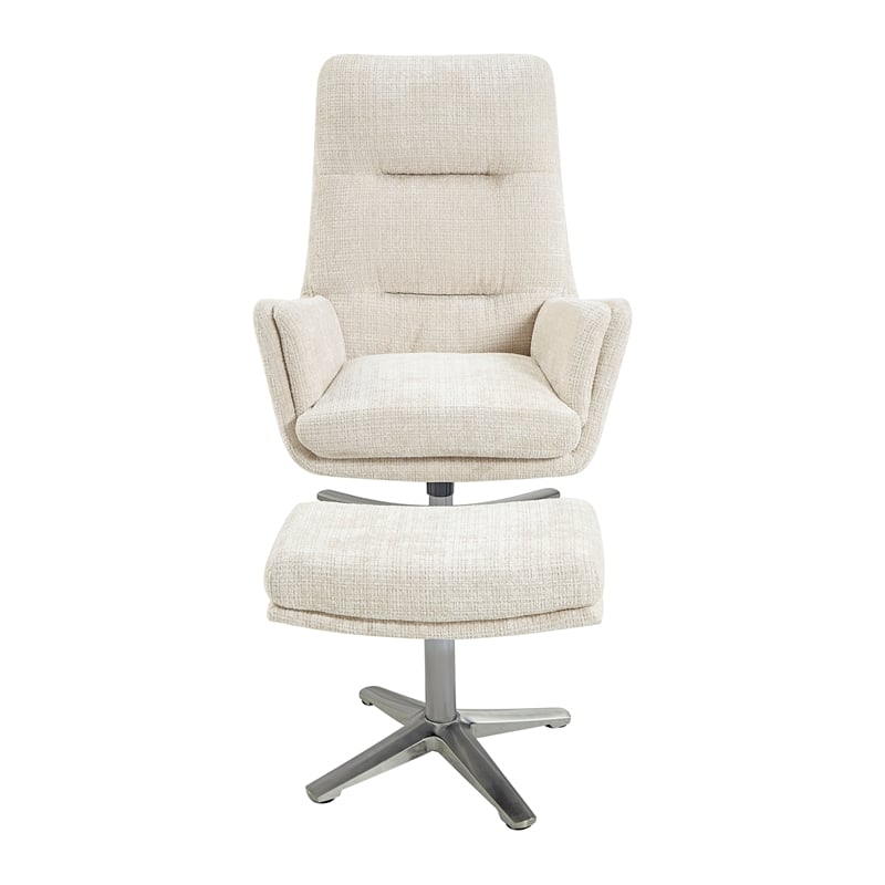 Lexicon Parker Chenille Swivel Chair with Ottoman in Beige