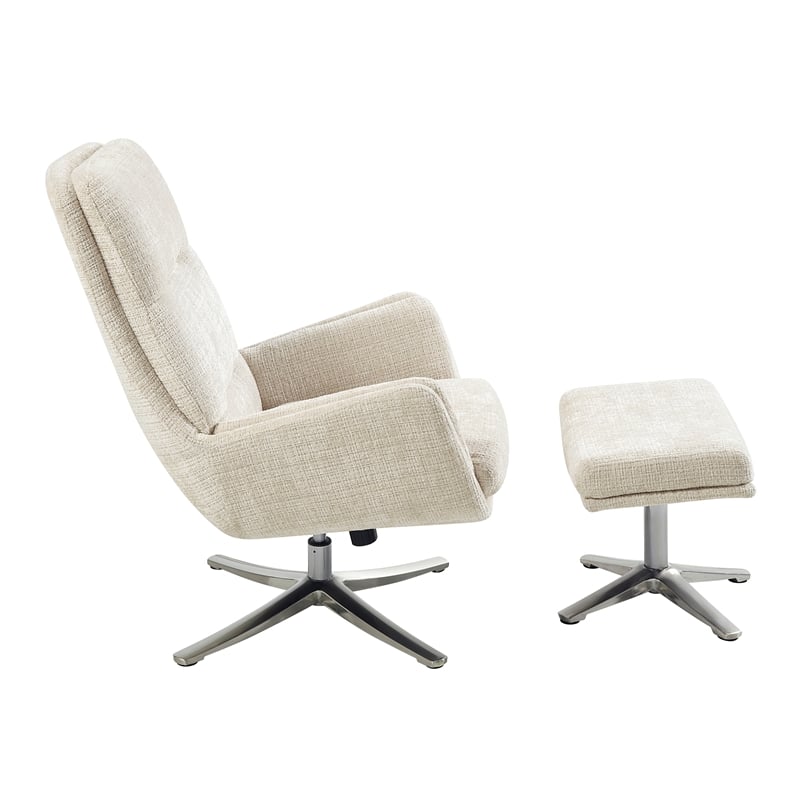 Lexicon Parker Chenille Swivel Chair with Ottoman in Beige