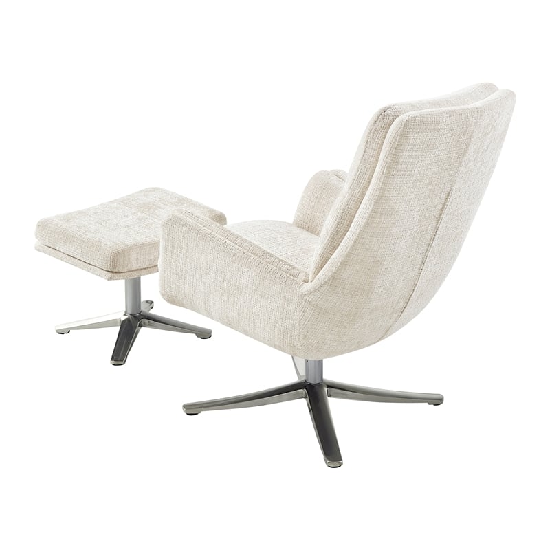 Lexicon Parker Chenille Swivel Chair with Ottoman in Beige