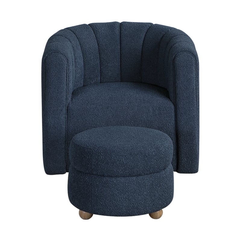 Lexicon Essex Boucle Swivel Chair with Ottoman in Blue