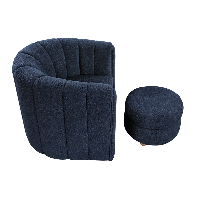 Lexicon Essex Boucle Swivel Chair with Ottoman in Blue