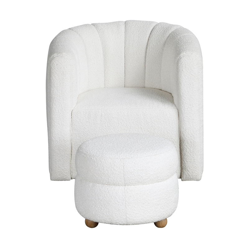Lexicon Essex Boucle Fabric Swivel Chair with Ottoman in White