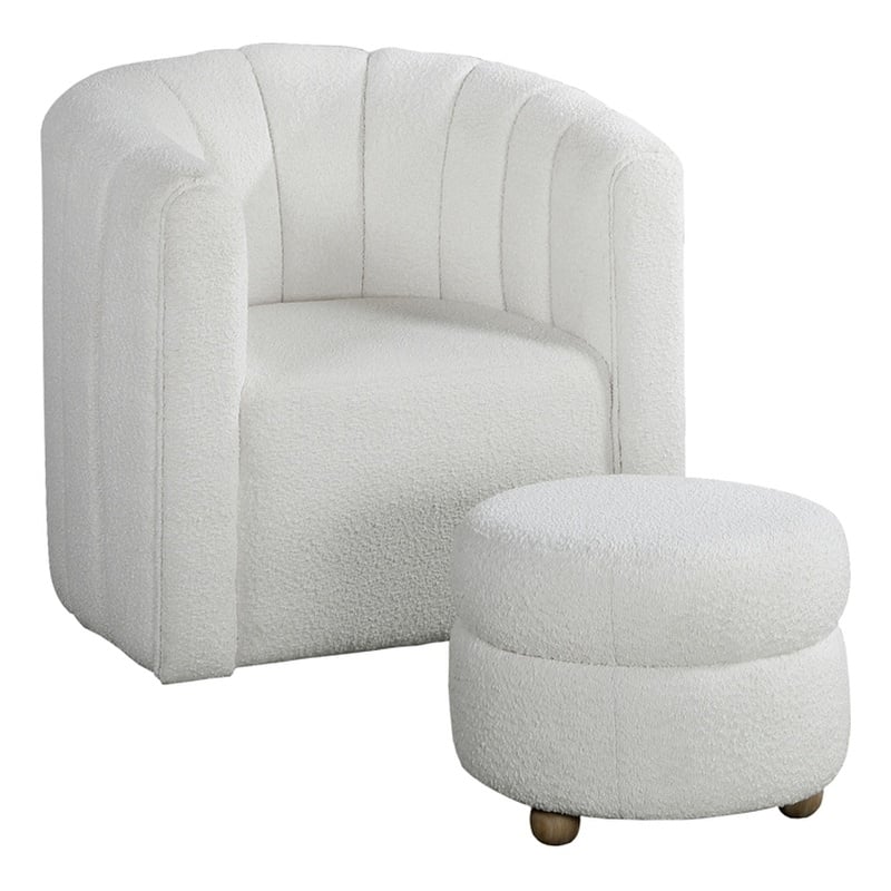 Lexicon Essex Boucle Fabric Swivel Chair with Ottoman in White
