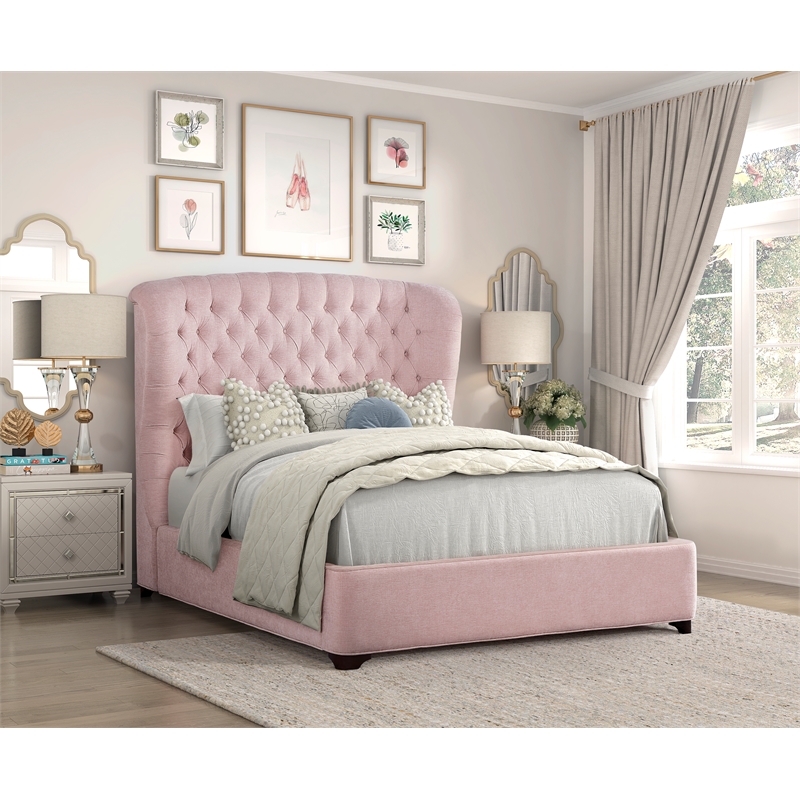 Lexicon Cameo Chenille Full Upholstery Bed in Pink