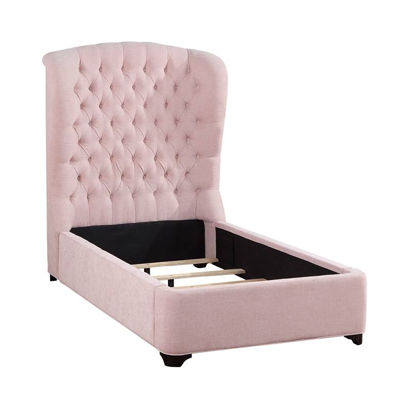 Lexicon Cameo Chenille Twin Upholstery Bed in Pink