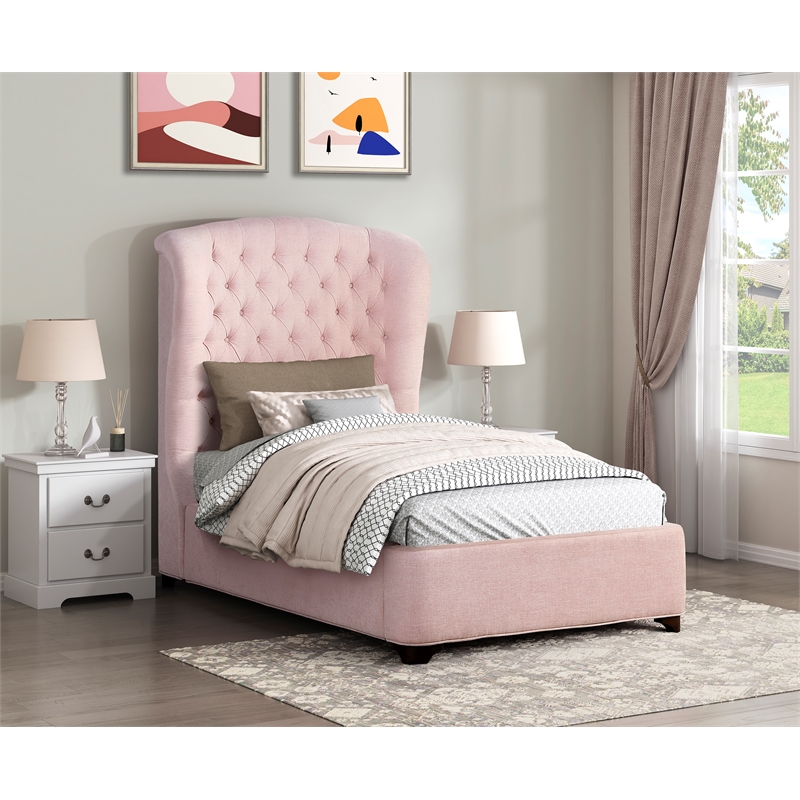 Lexicon Cameo Chenille Twin Upholstery Bed in Pink