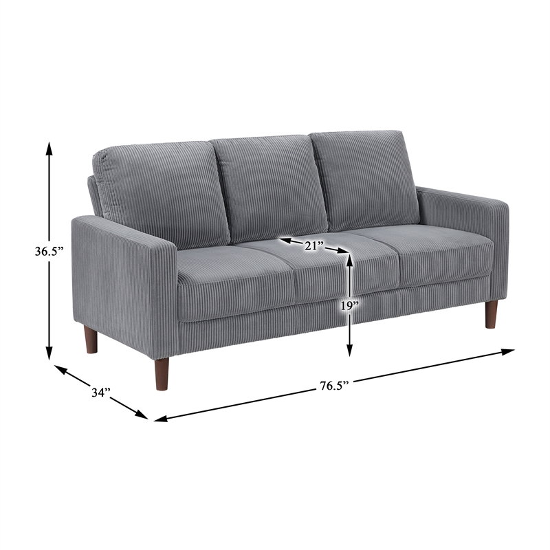 Lexicon Crandall Corduroy Fabric Upholstered Sofa in Gray