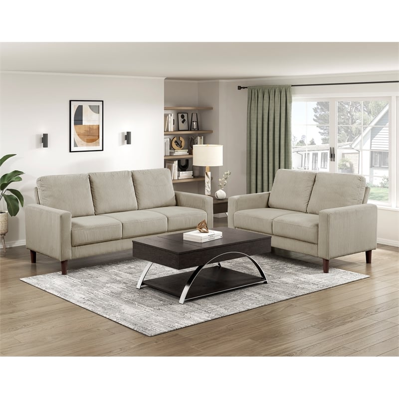 Lexicon Crandall Corduroy Fabric Upholstered Love Seat in Taupe