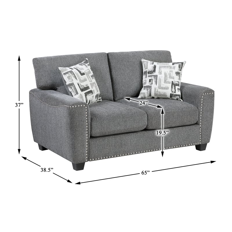 Lexicon Isabel Chenille Fabric Upholstered Love Seat in Dark Gray