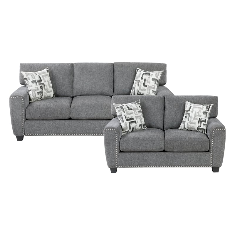 Lexicon Isabel Chenille Fabric Upholstered Love Seat in Dark Gray