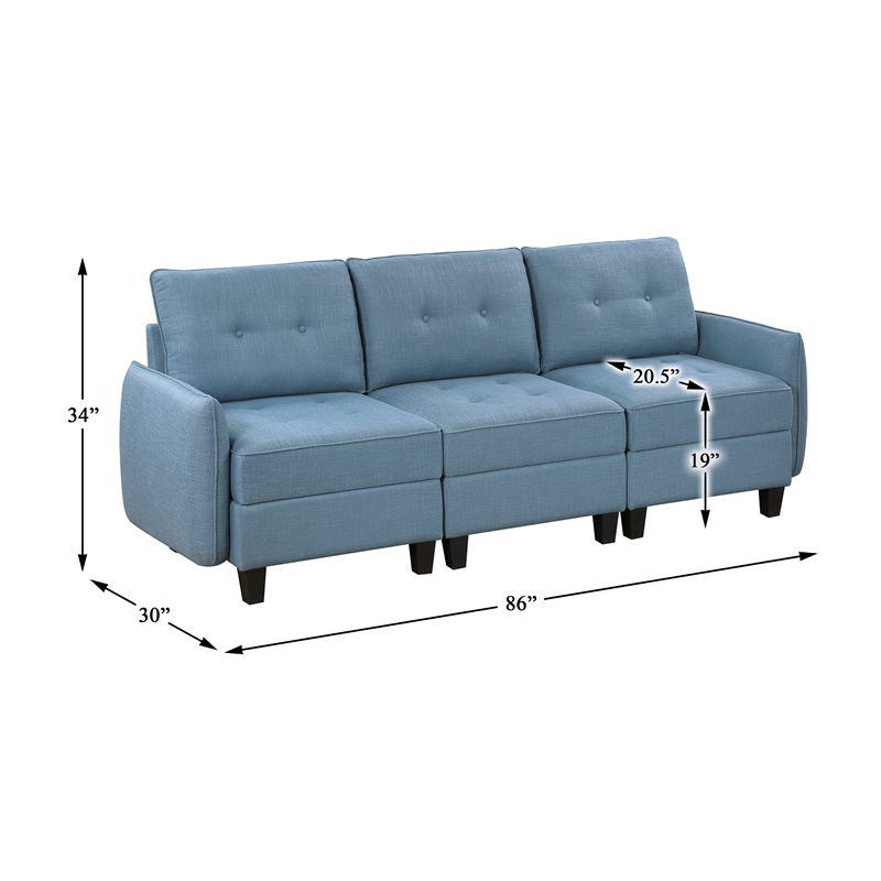 Lexicon Garren Textured Fabric Sofa in Blue