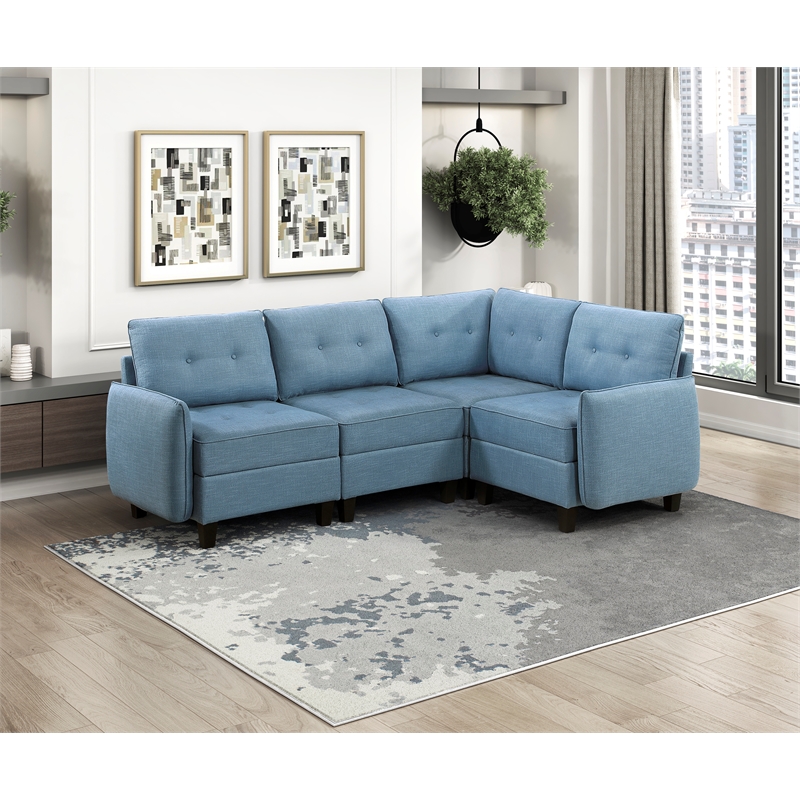 Lexicon Garren Textured 4-Piece Sectional with Storage in Blue