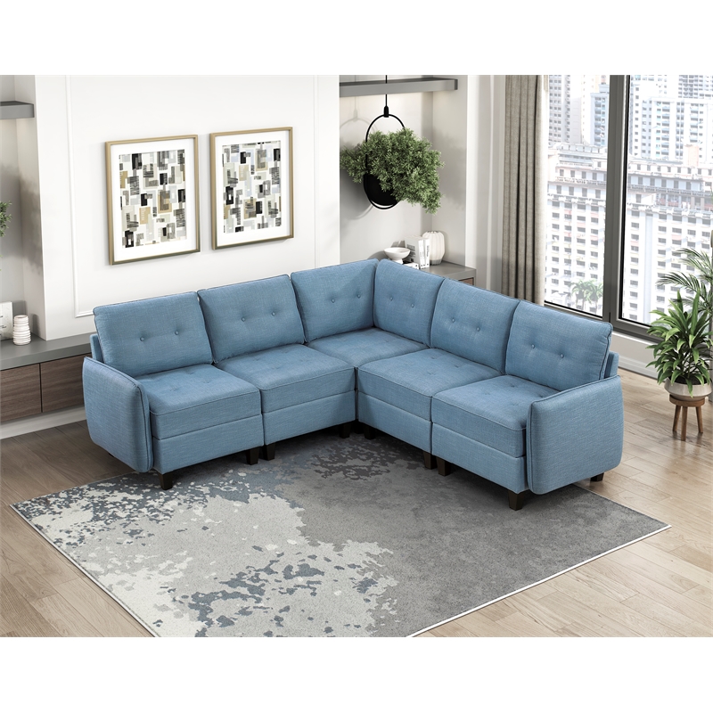 Lexicon Garren Textured 5-Piece Sectional with Storage in Blue