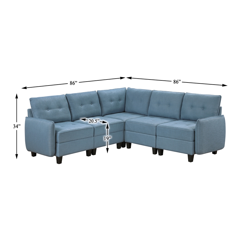 Lexicon Garren Textured 5-Piece Sectional with Storage in Blue
