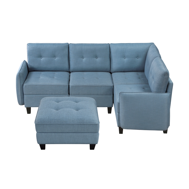 Lexicon Garren Textured 5-Piece Sectional with Storage and Ottoman in Blue