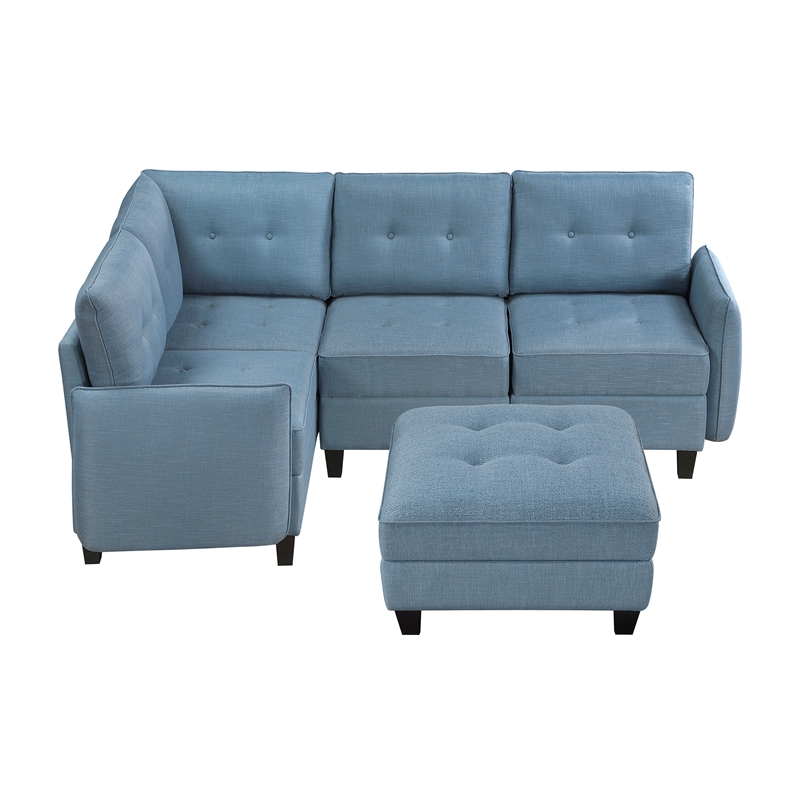 Lexicon Garren Textured 5-Piece Sectional with Storage and Ottoman in Blue
