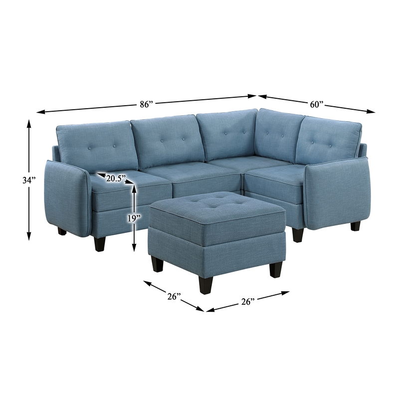 Lexicon Garren Textured 5-Piece Sectional with Storage and Ottoman in Blue